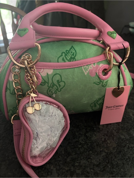 Juicy Couture Handbags - NWT Juicy Couture Retro Pink & Green Barrel Satchel with Cherry Gelato Accent